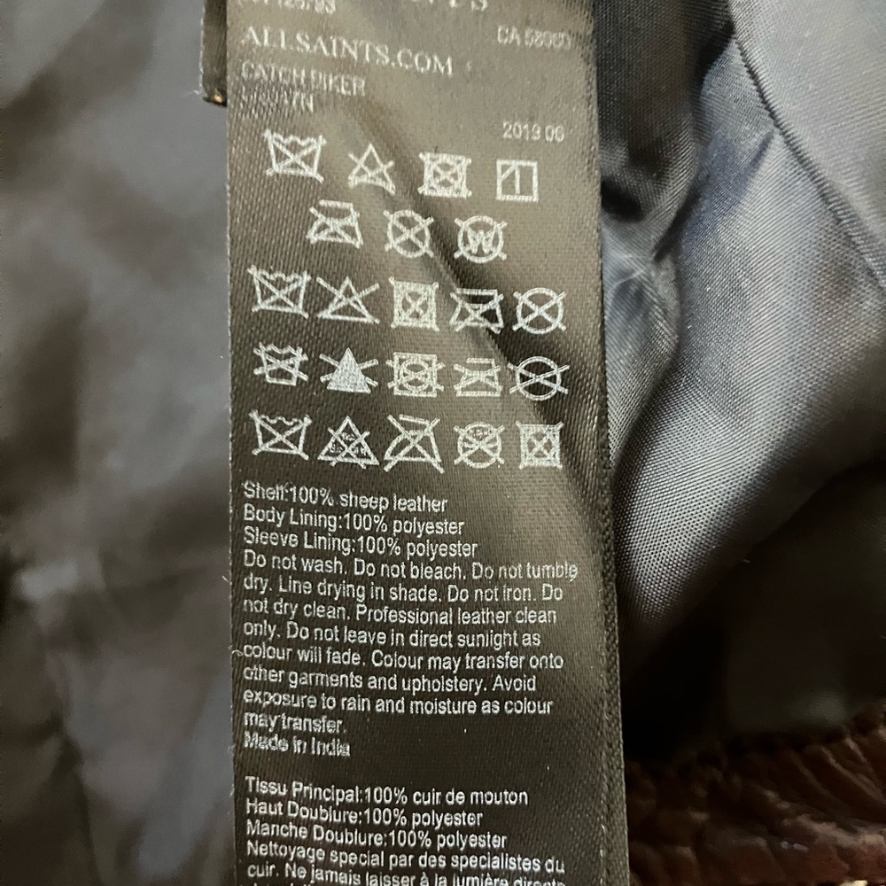 All Saints Quilted Maroon Brown Leather Jacket - Picture 5 of 5